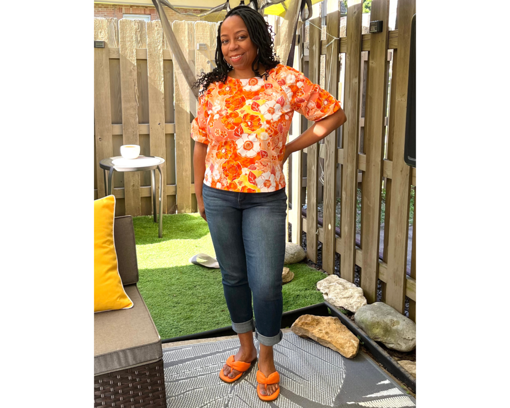 orange floral top