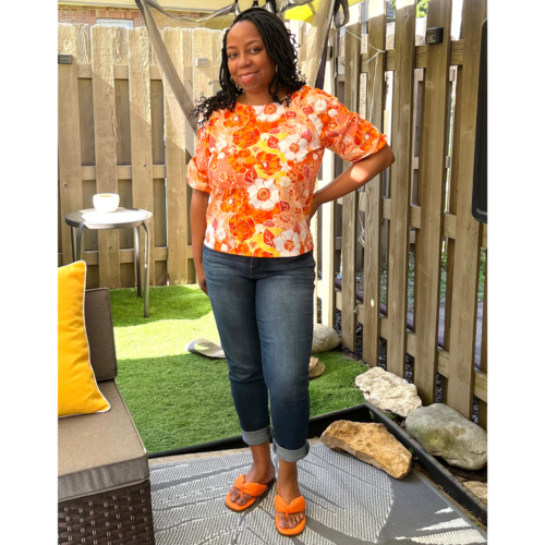 orange floral top